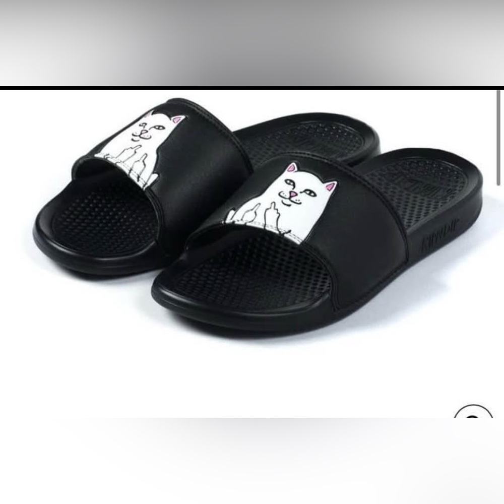 Ripndip Black Slides with Cat Design